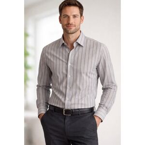 Armani Exchange AX Performance Shirt Slim Fit Medium Blue Mens Snap Buttons